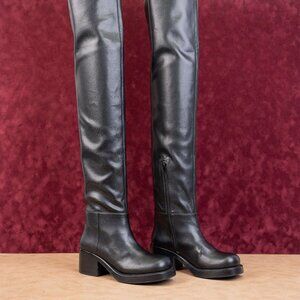 Jeffrey Campbell Women Reflect Square Toe Black Vegan Thigh High Boots sz 7